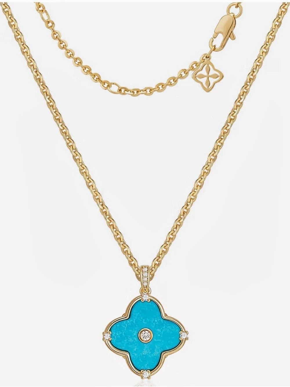 Turquoise Reversible 18k g plated Clover Necklace Pendant Necklace NIB